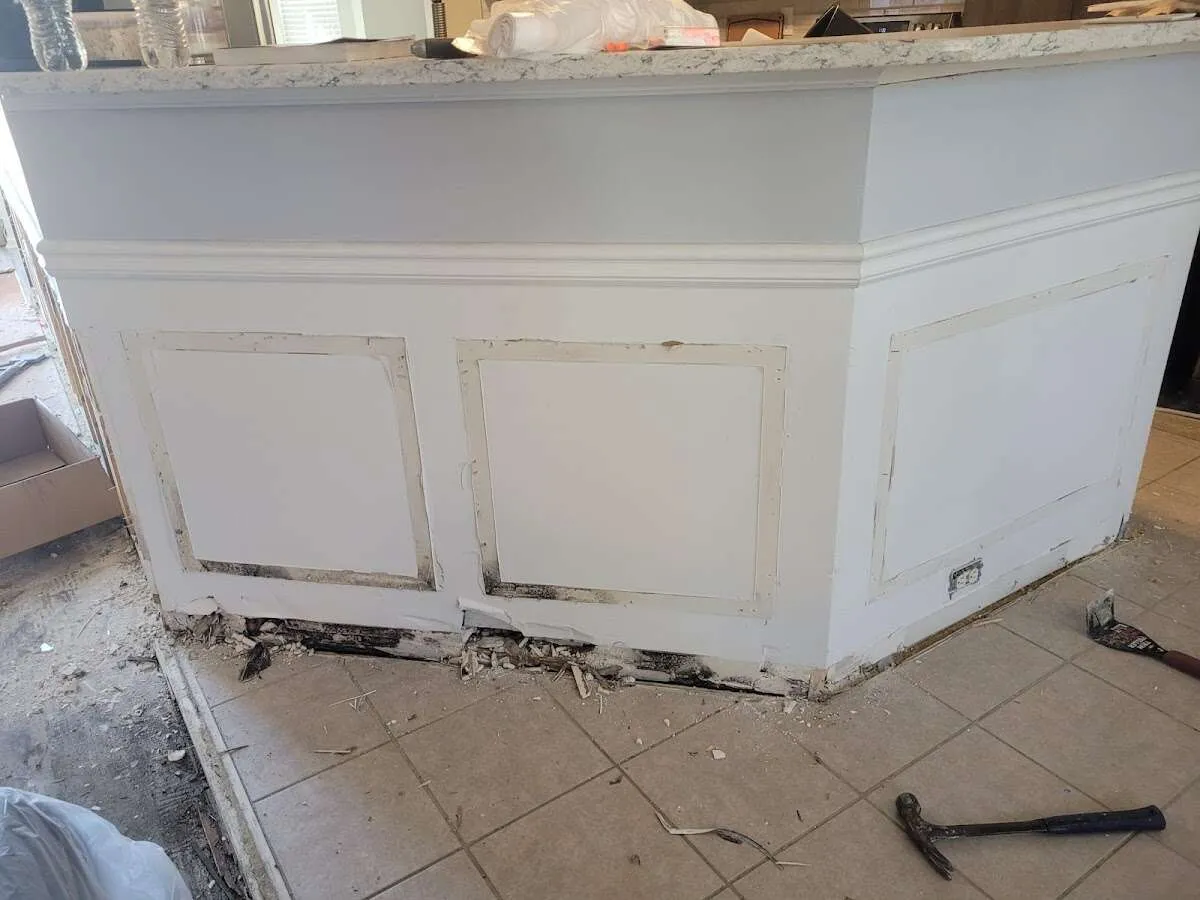 Water damage and mold on kitchen during Storm Damage Restoration in Port Royal
